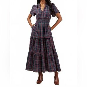 Avara Sugarlips Miley Plaid Palmer Tiered Dress In Navy Multi size M